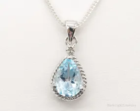 Vintage Designer DBJ Blue Topaz Diamond Sterling Silver Adjustable Necklace