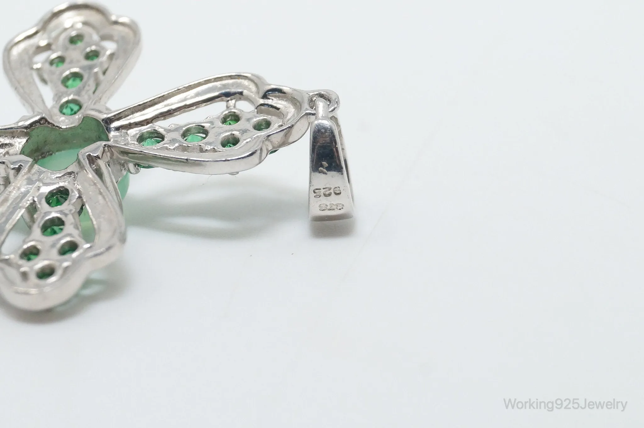 Vintage Green Chalcedony Green Cubic Zirconia Cross Sterling Silver Pendant
