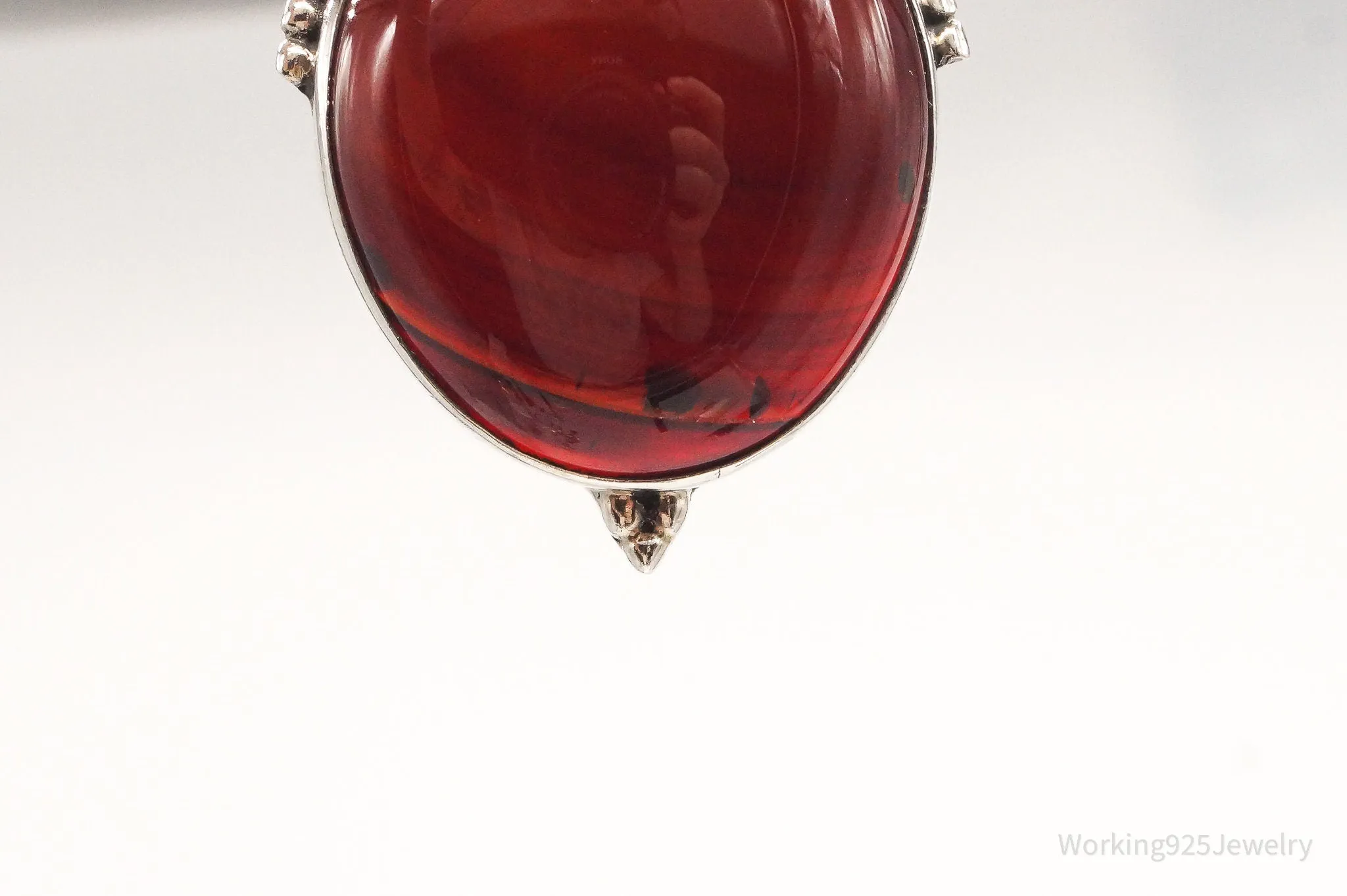 Vintage Large Red Agate Sterling Silver Pendant