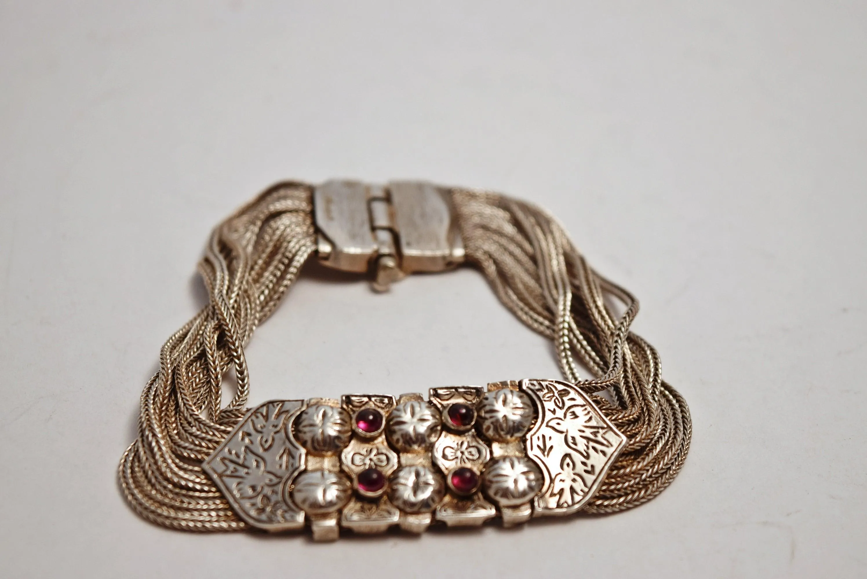 Vintage Silver and Garnet Turkish Bracelet