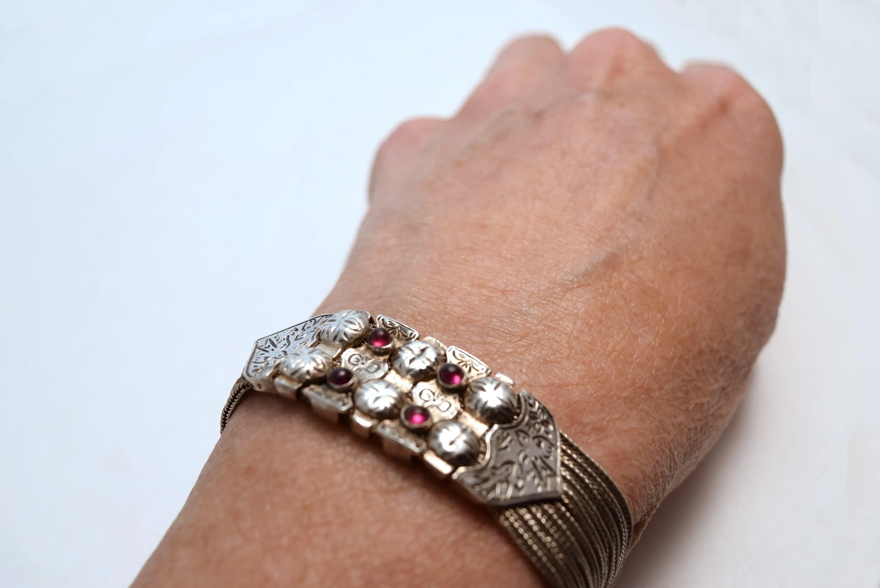 Vintage Silver and Garnet Turkish Bracelet