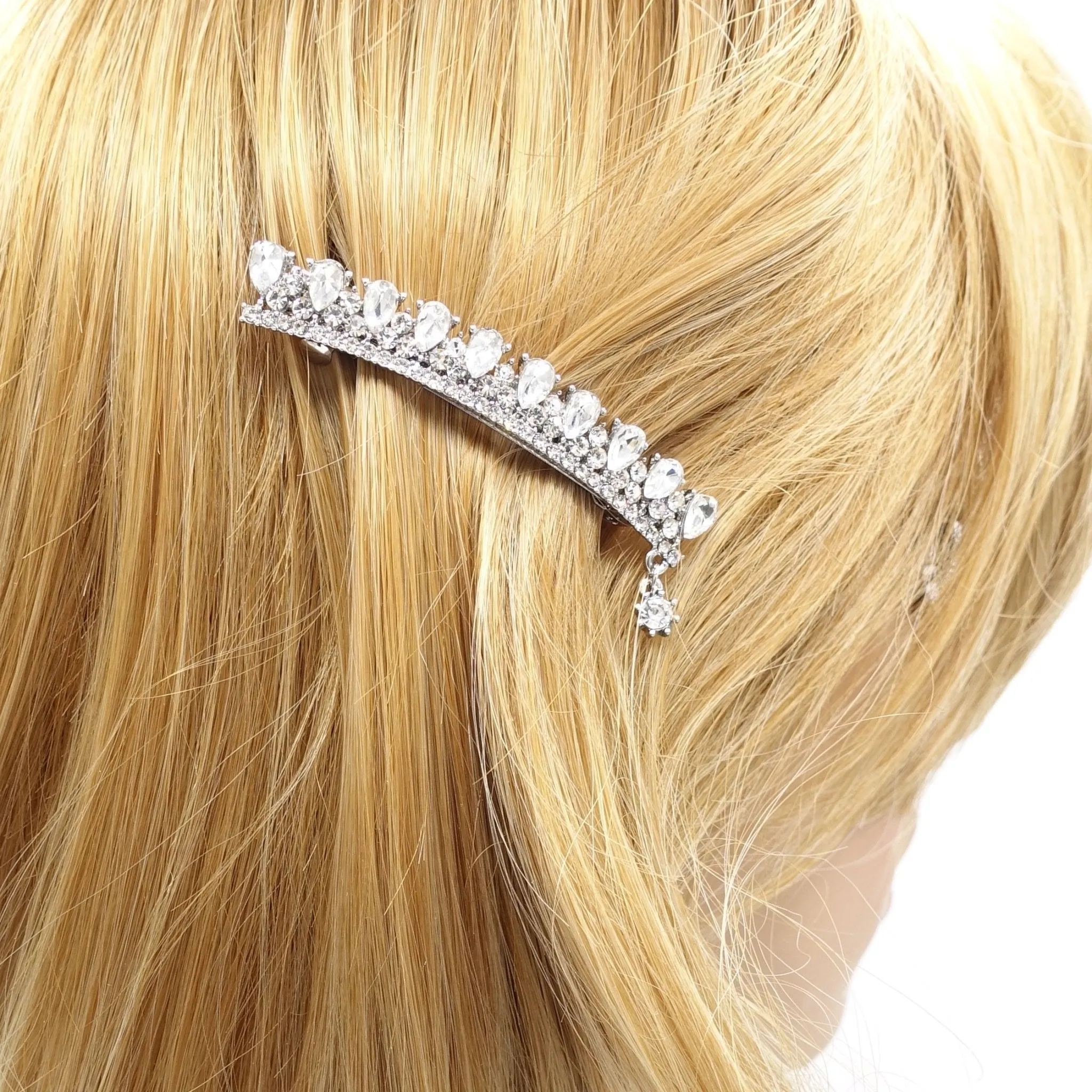 water drop rhinestone hair barrette crown motif half-up half down women hair accessory