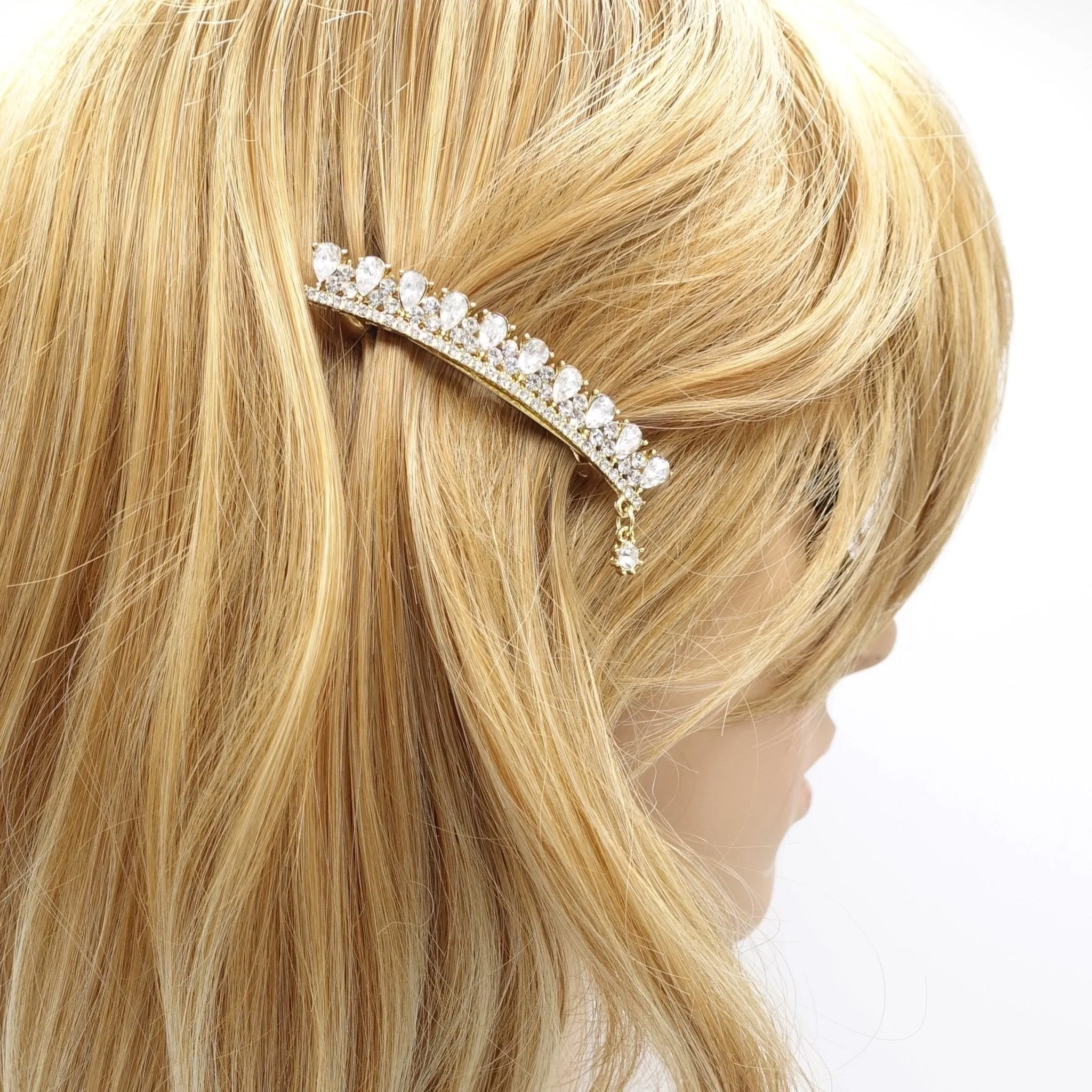 water drop rhinestone hair barrette crown motif half-up half down women hair accessory