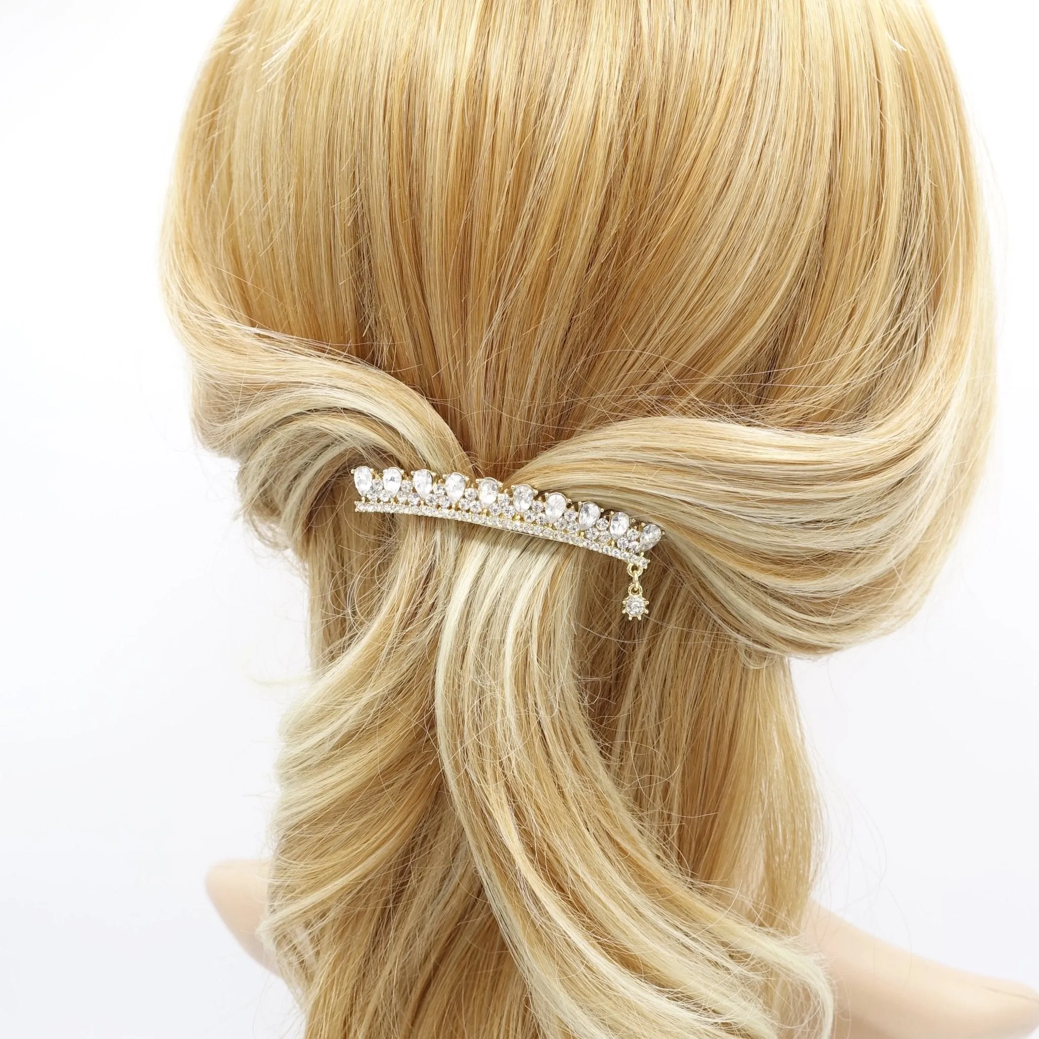 water drop rhinestone hair barrette crown motif half-up half down women hair accessory