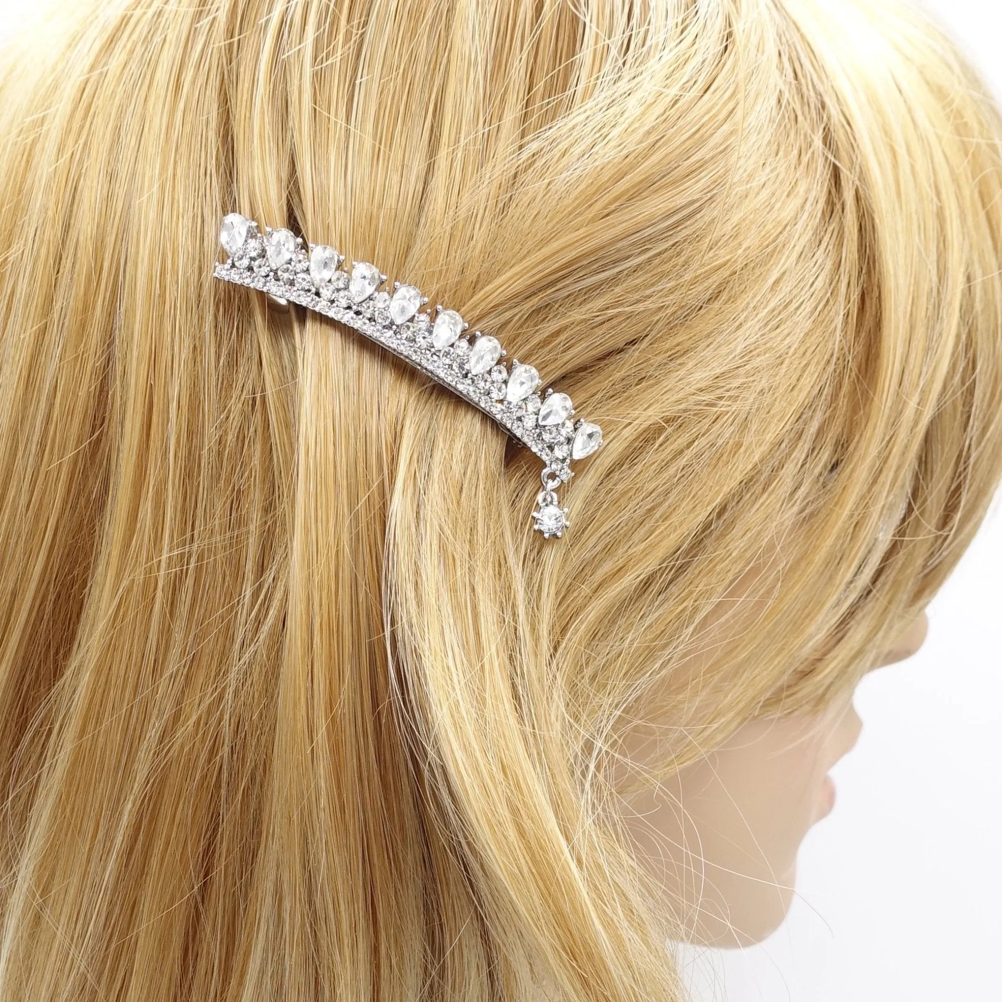 water drop rhinestone hair barrette crown motif half-up half down women hair accessory