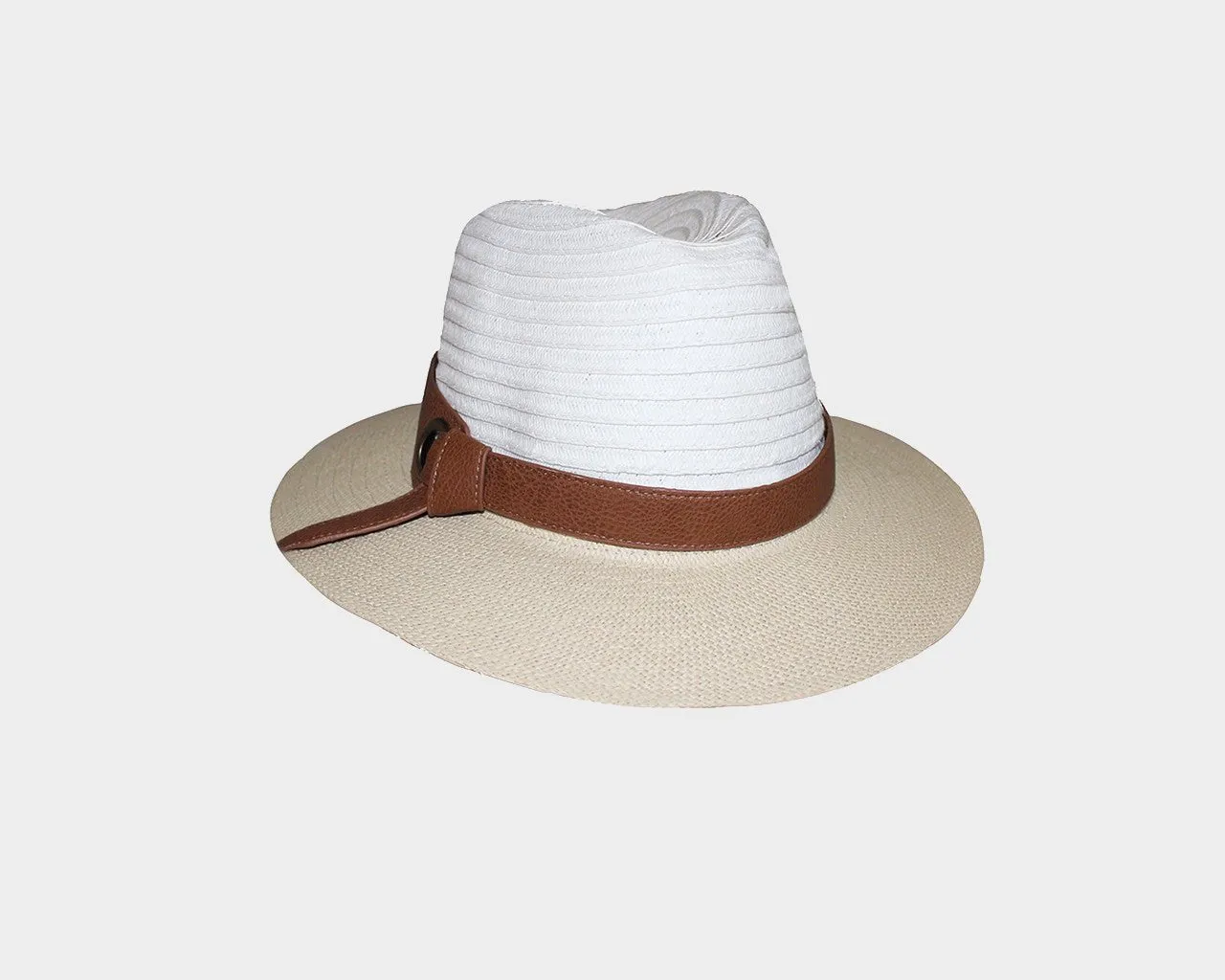 White & Beige Panama Style Sun Hat - The Montauk
