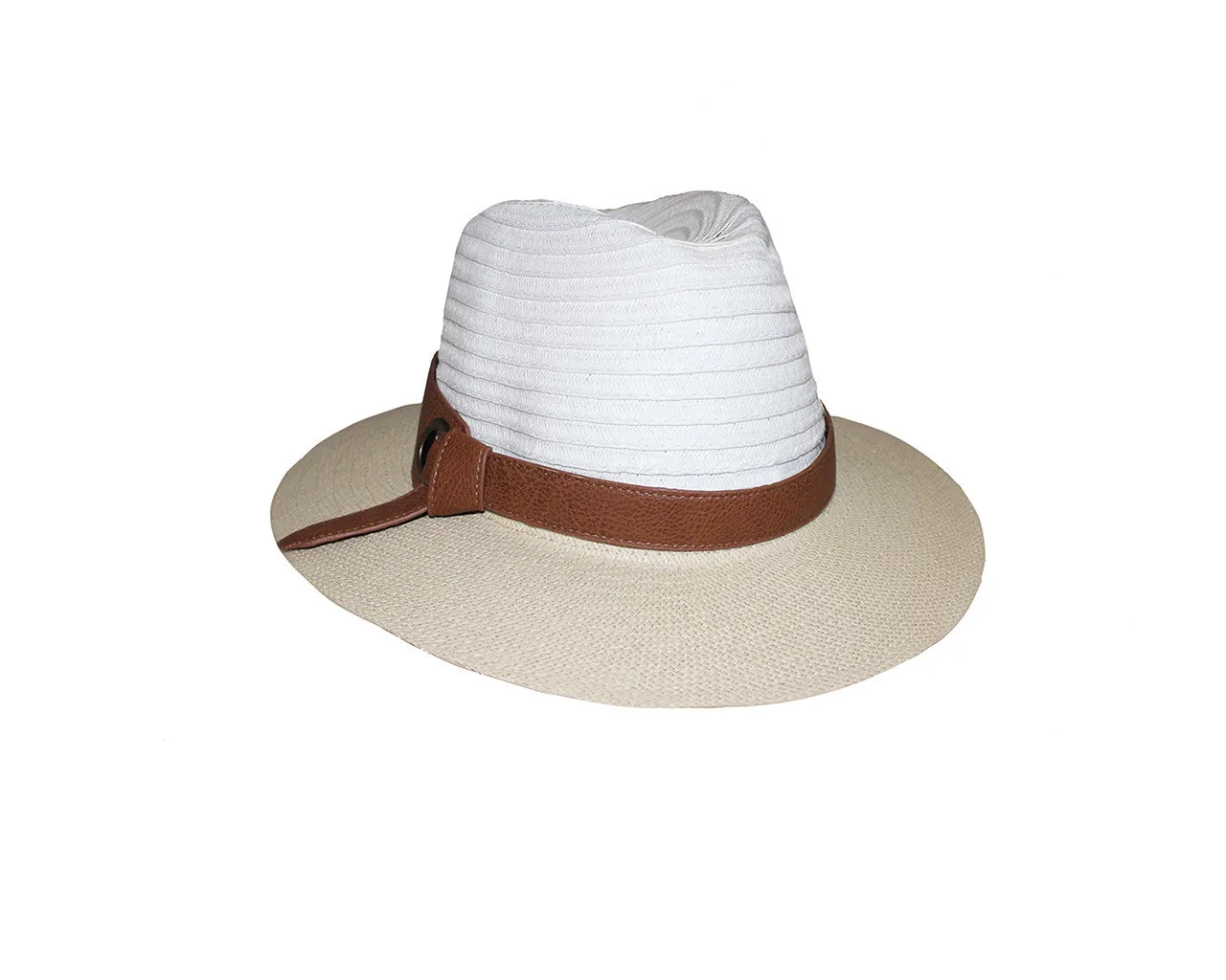 White & Beige Panama Style Sun Hat - The Montauk