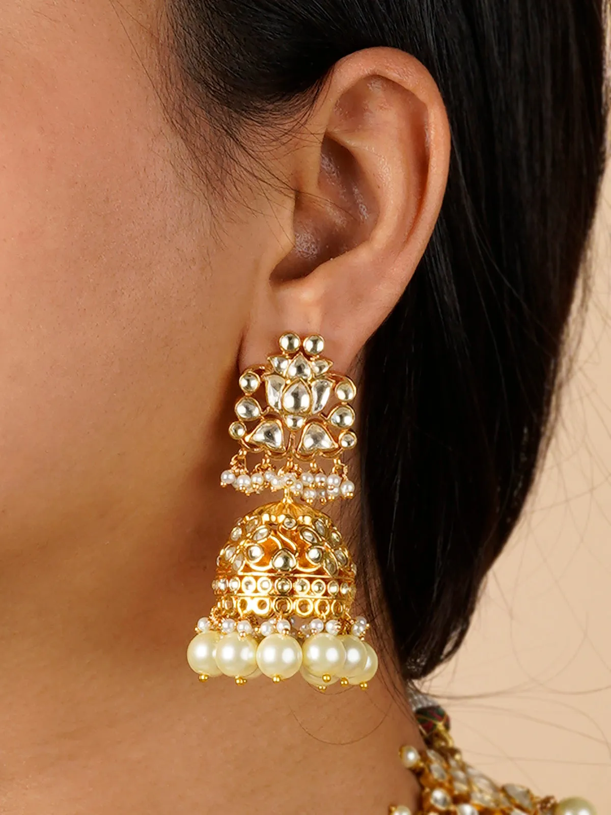 White Color Gold Plated Jadau Kundan Necklace Set - MS2034Y