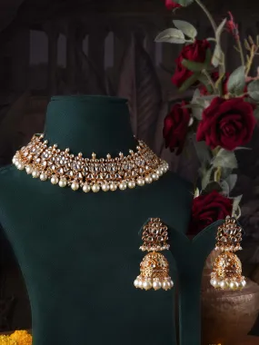White Color Gold Plated Jadau Kundan Necklace Set - MS2034Y