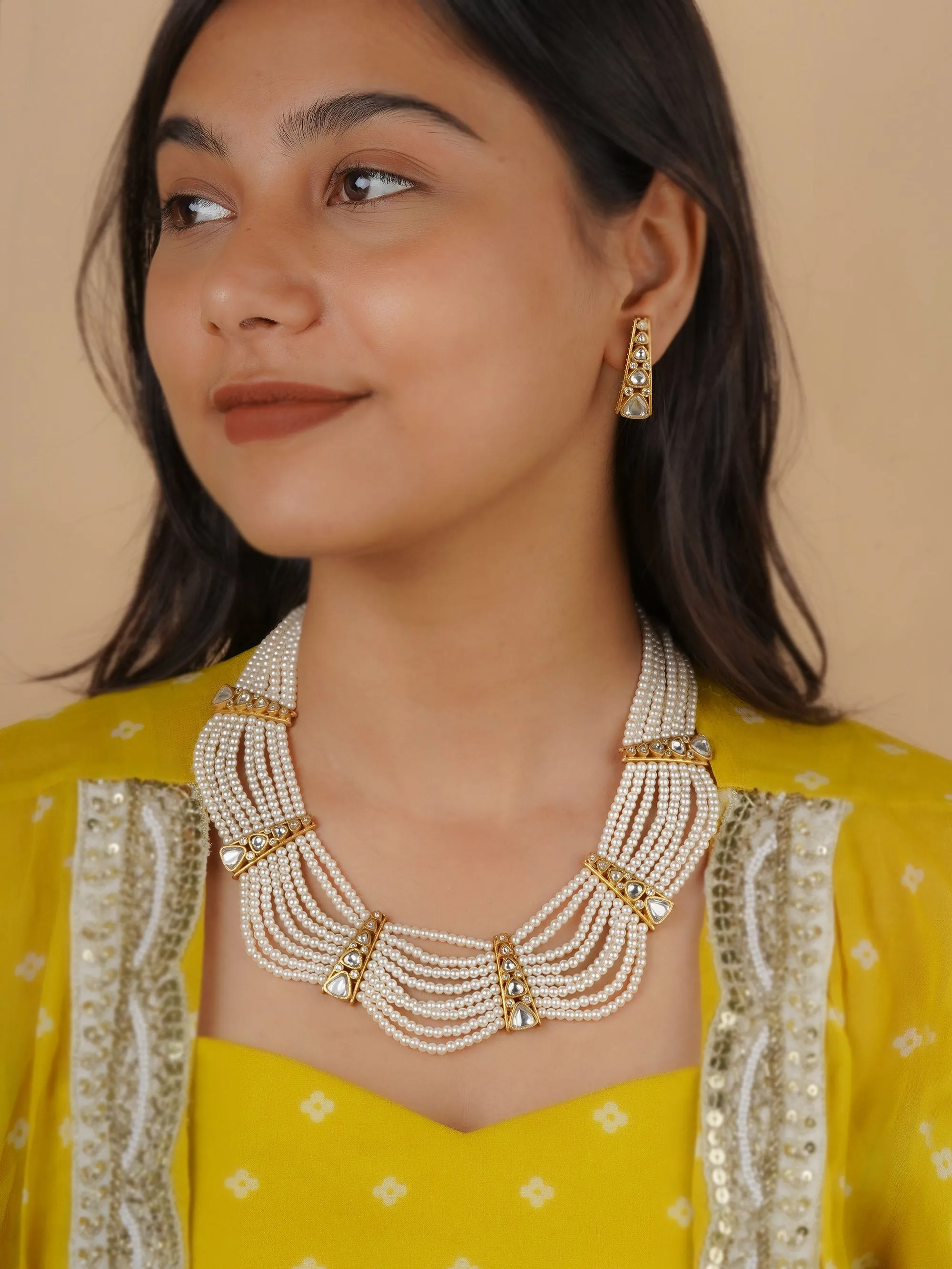 White Color Gold Plated Necklace Set - TR-S41