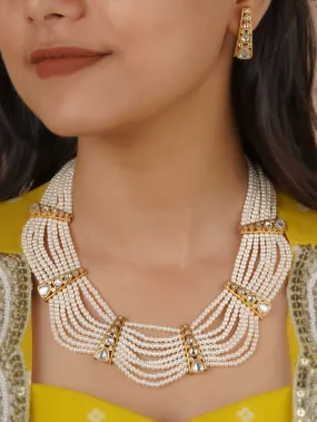 White Color Gold Plated Necklace Set - TR-S41