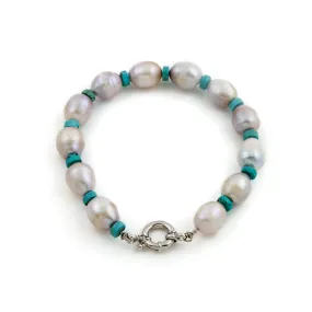 White Pearl x Silver x Turquoise Beads