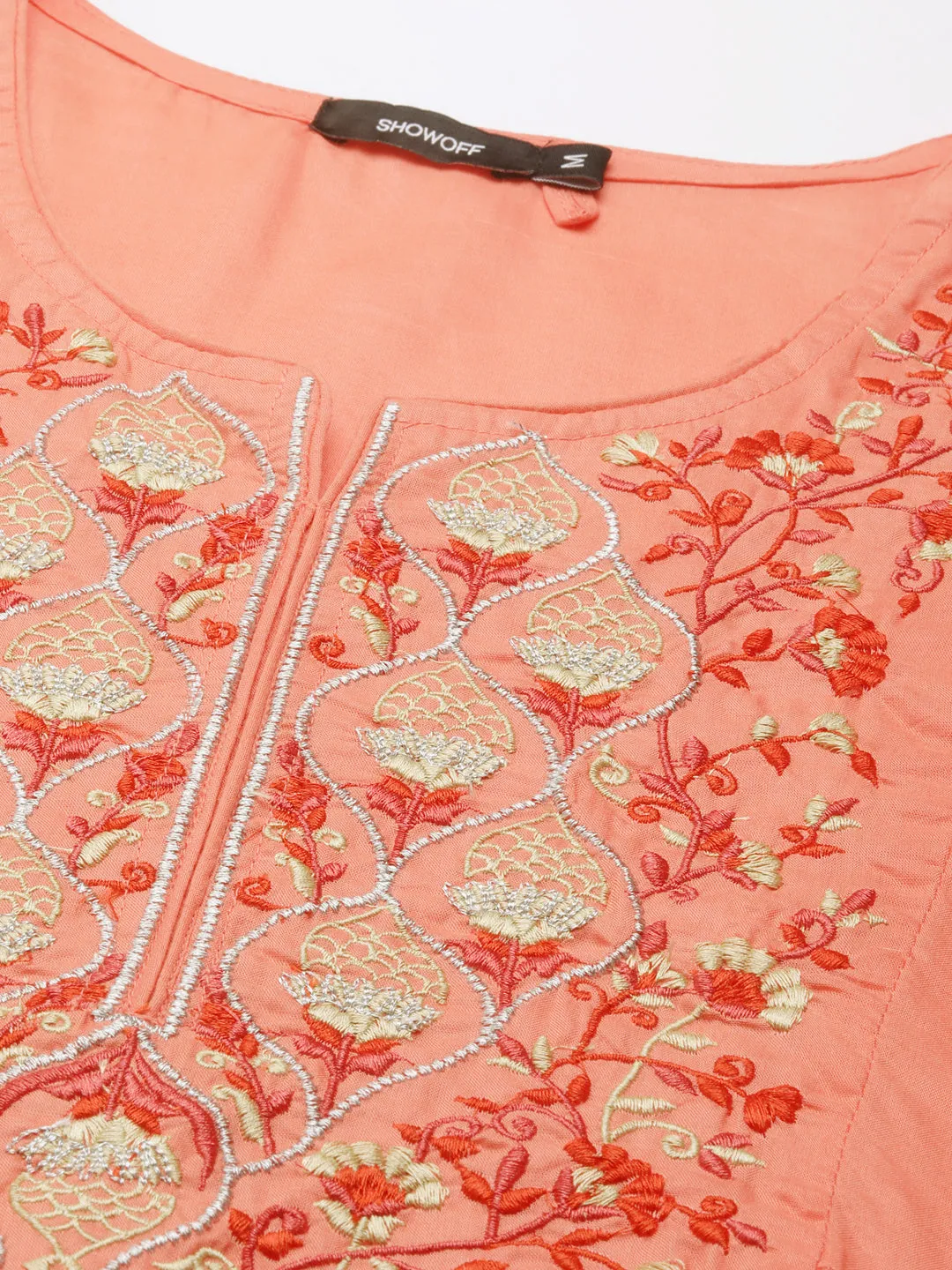 Women Coral Solid A-Line Kurta