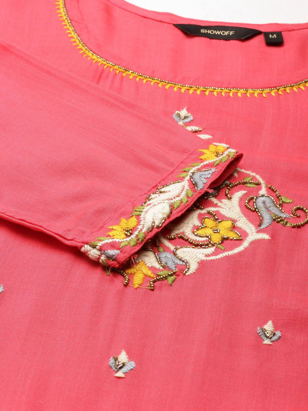 Women Coral Solid Kurta Set