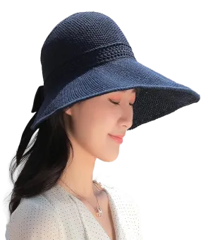 Women Wide Brim Summer Sun Hat Lightweight Foldable Beach Sun Hat for Ladies Travel Roll up Ponytail Visor Plain