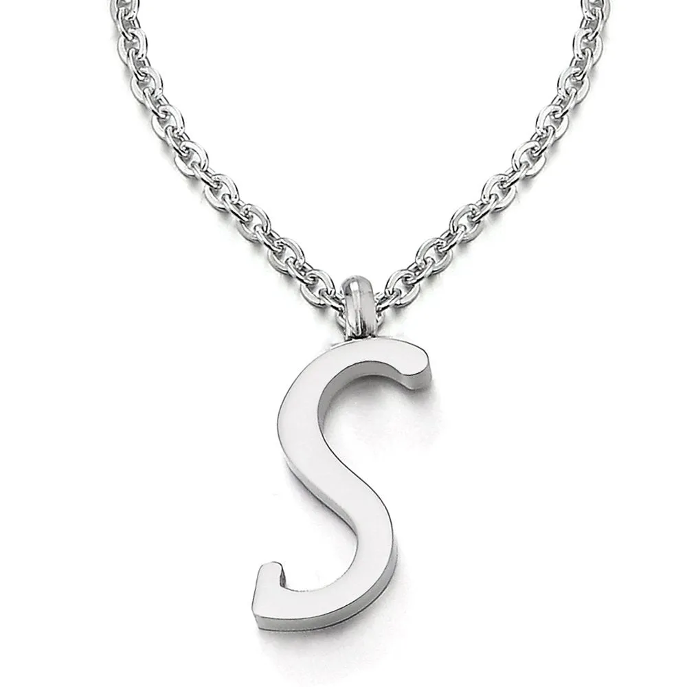 Womens Mens Steel Name Initial Alphabet Letter 26 A to Z Pendant Necklace with 20 inches Chain