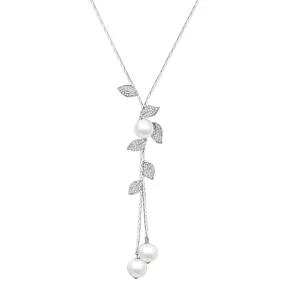 Yellow Chimes Long Chain Necklace for Women Floral Wine Crystal Studded Pearl Silver Long Chain Pendant Necklace for Women and Girls.
