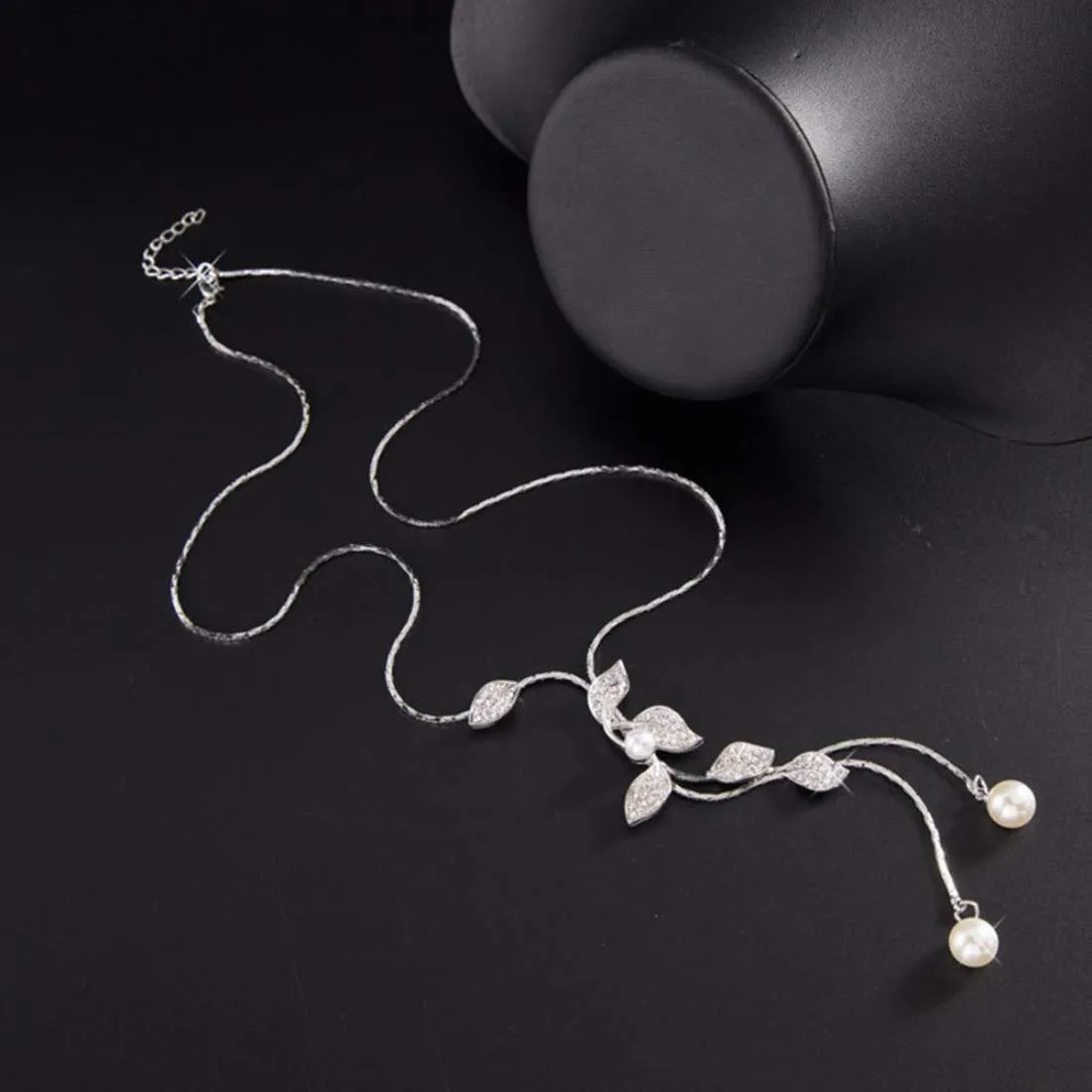 Yellow Chimes Long Chain Necklace for Women Floral Wine Crystal Studded Pearl Silver Long Chain Pendant Necklace for Women and Girls.